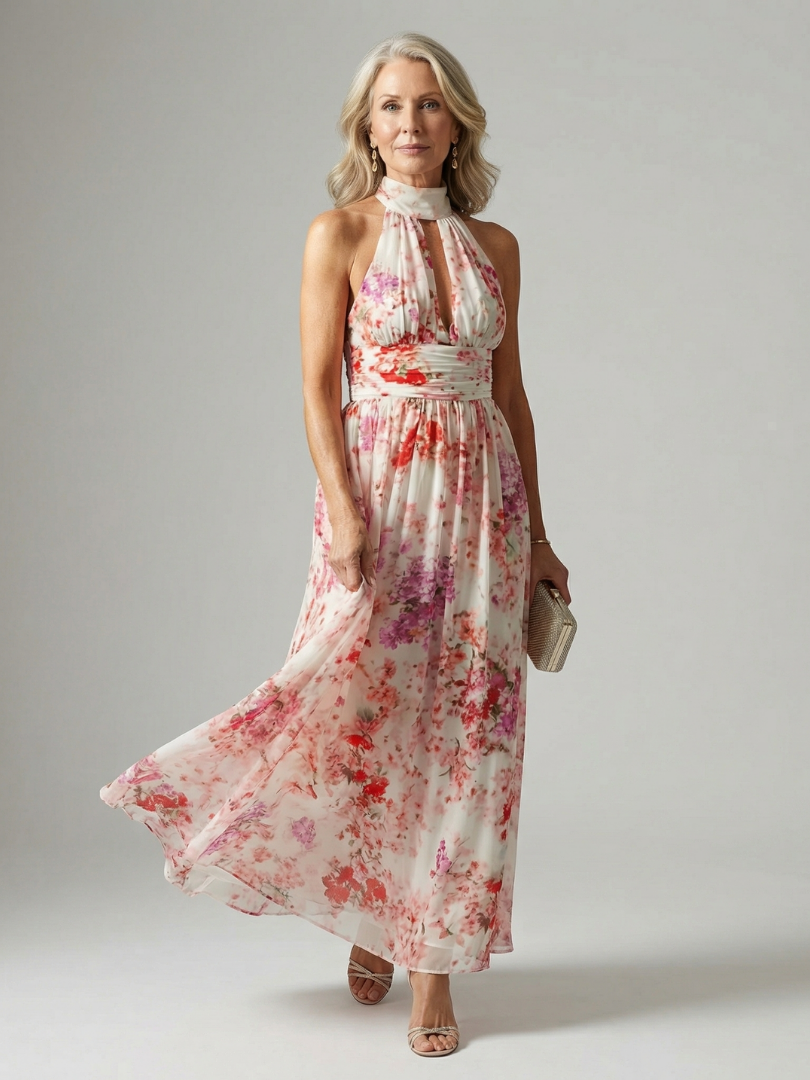 Csilla | Virágmintás halter maxi ruha