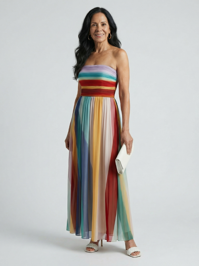 Dóra | Pánt nélküli csíkos maxi ruha