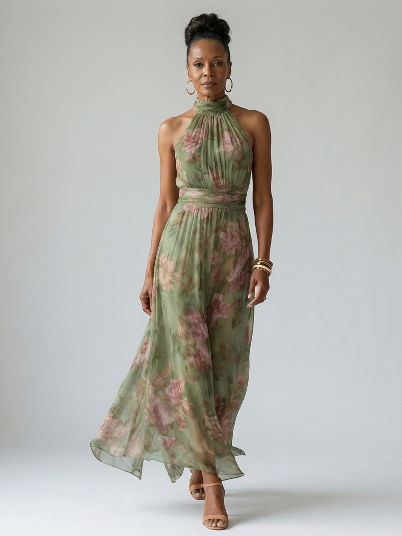 Eszter | Virágmintás halter maxi ruha