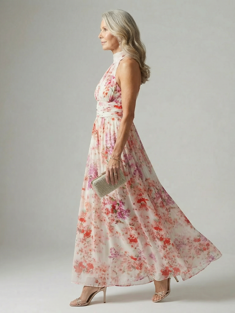 Csilla | Virágmintás halter maxi ruha