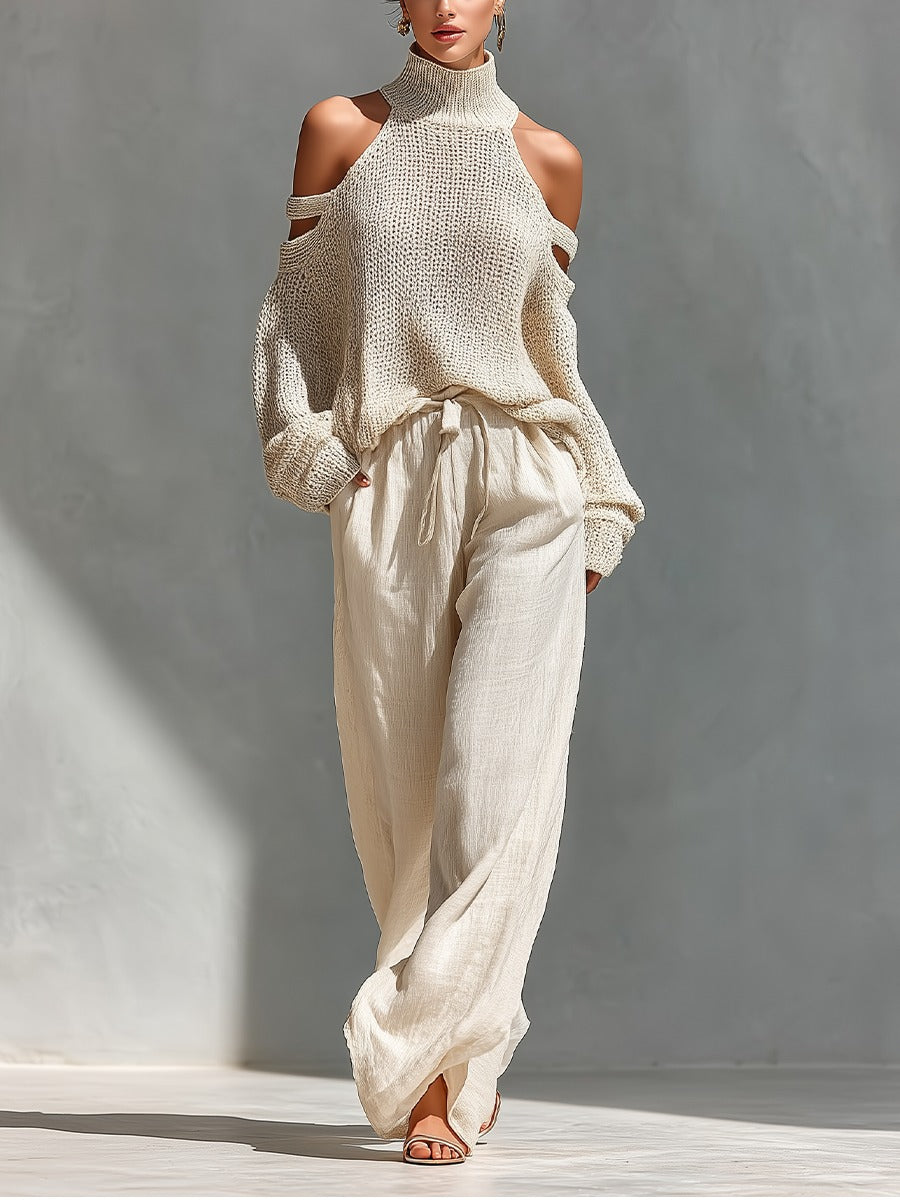 Kamilla | Kötött és len szett – top és nadrág