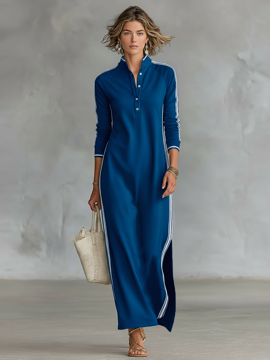 Dorina | Gombos gallérú kötött maxi ruha