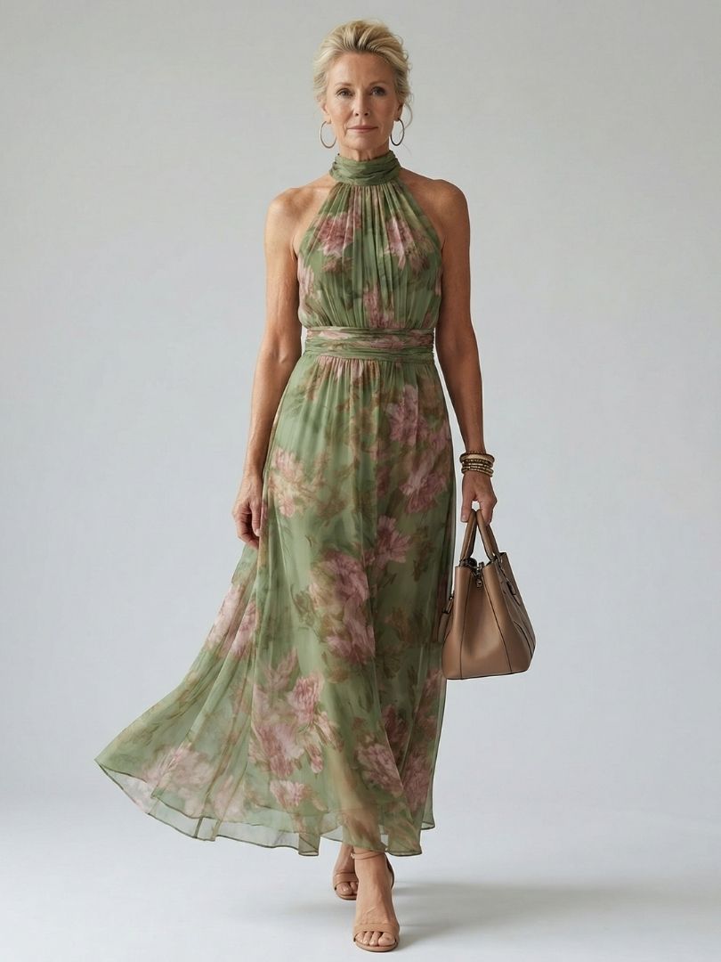 Eszter | Virágmintás halter maxi ruha