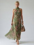Eszter | Virágmintás halter maxi ruha