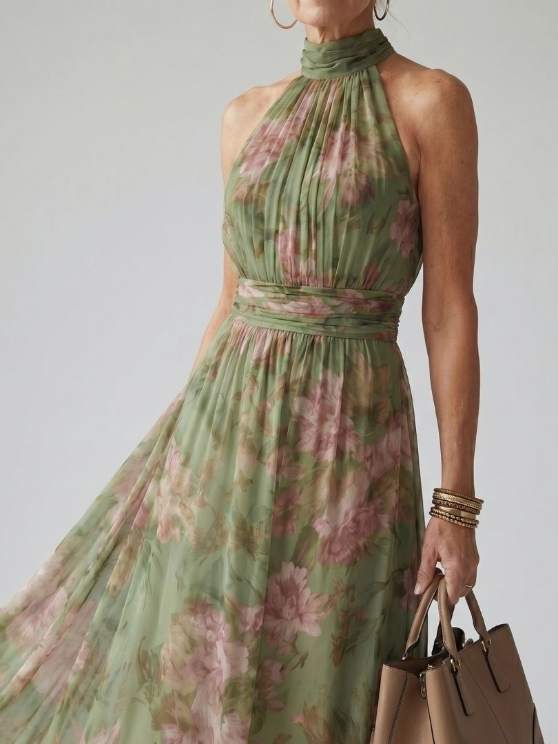 Eszter | Virágmintás halter maxi ruha