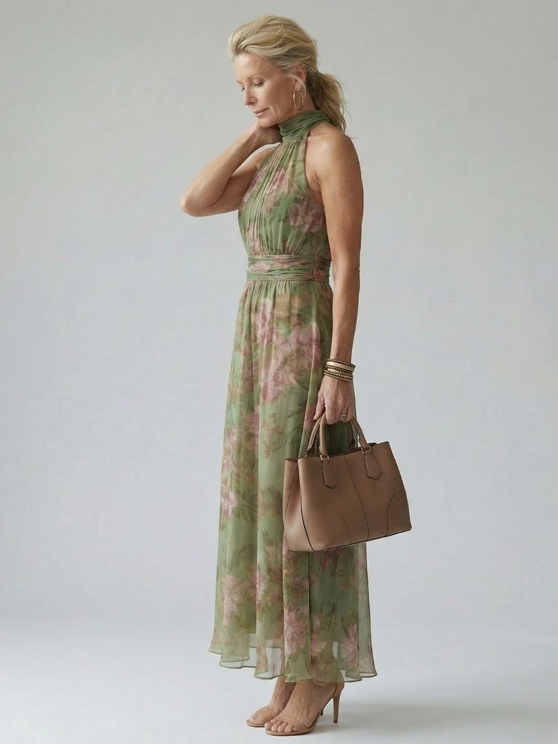 Eszter | Virágmintás halter maxi ruha
