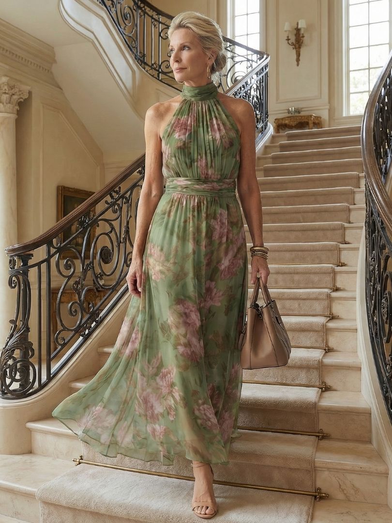 Eszter | Virágmintás halter maxi ruha