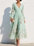 Menta | Zöld virágmintás chiffon maxi ruha