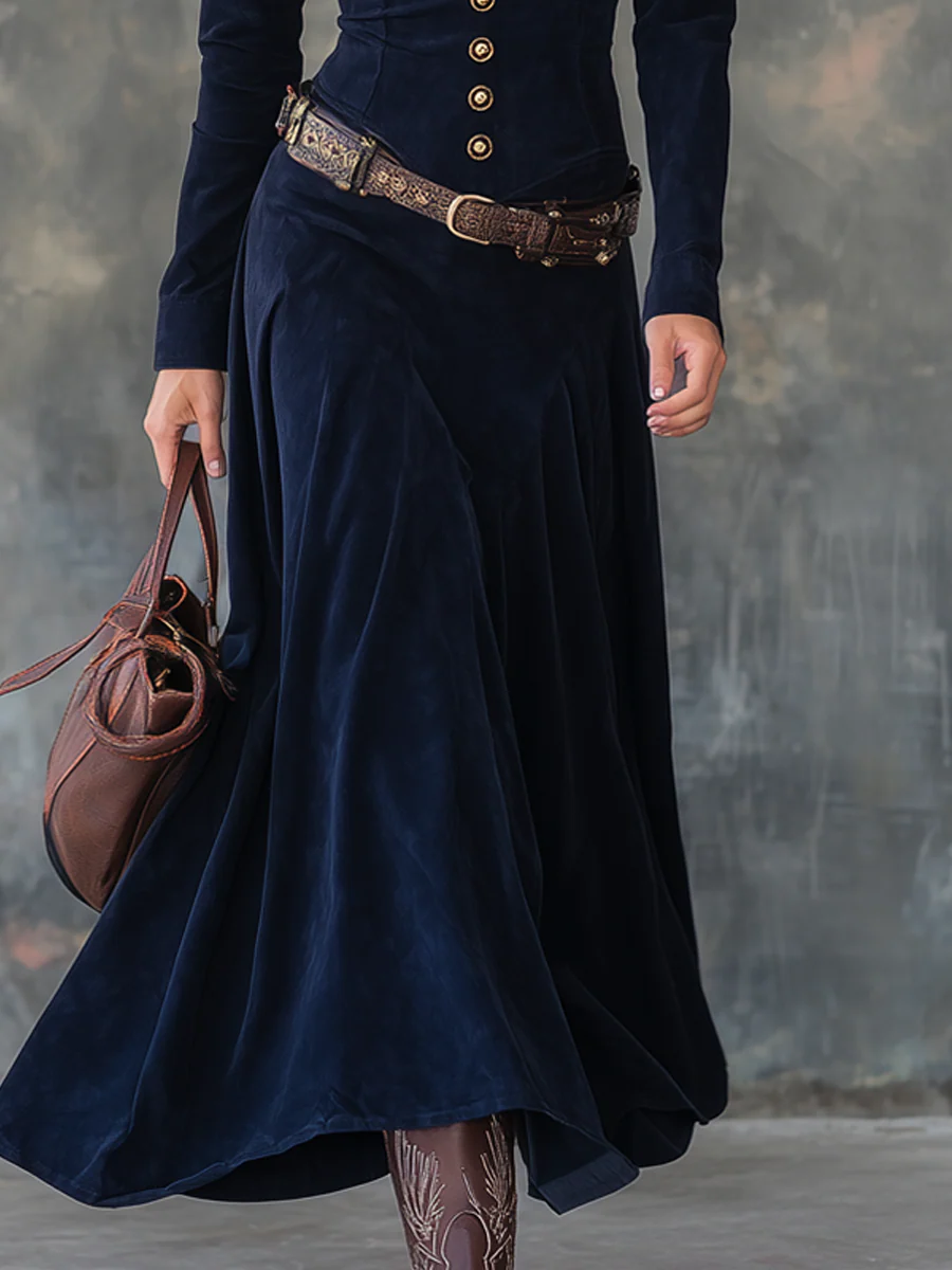 Diana ║ Suede hosszú ruha gombokkal