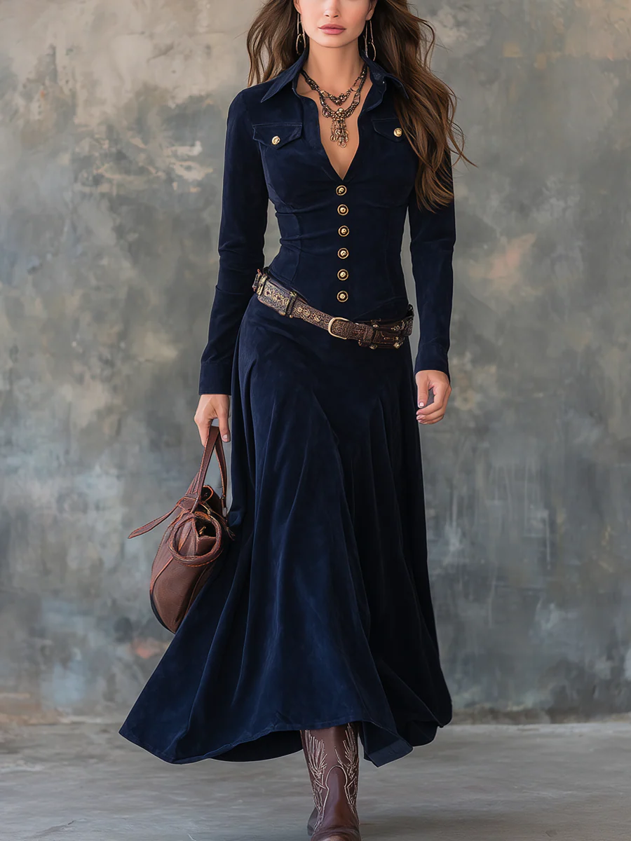 Diana ║ Suede hosszú ruha gombokkal