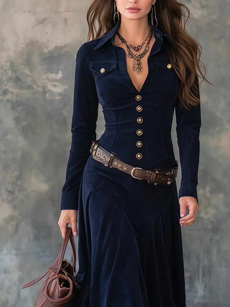 Diana ║ Suede hosszú ruha gombokkal
