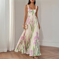 Flóra | Fehér virágmintás chiffon maxi ruha